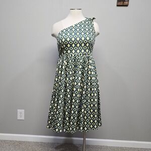 Collectif London Midi Dress Plus Size 2XL Green Geometric Fit Flare Asymmetrical